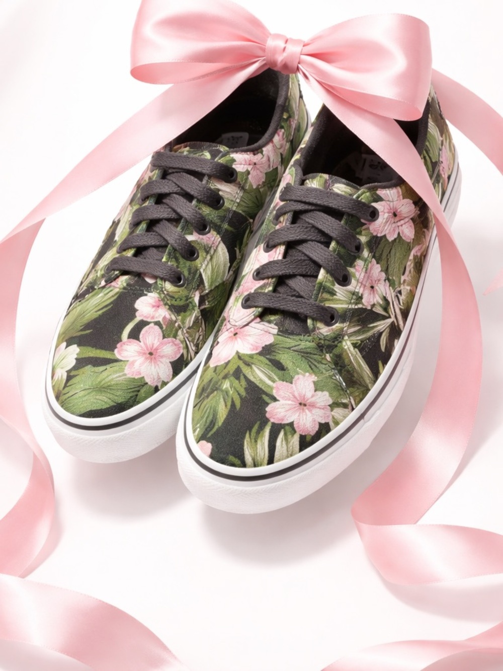 Vans Women's Black Canvas Sneakers with Pink Floral Print